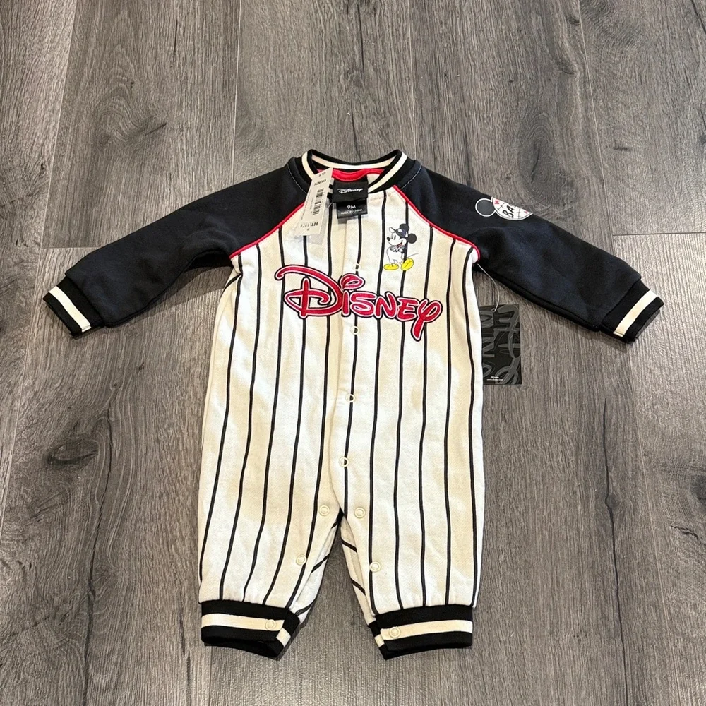 Disney Mickey Mouse Baseball Black and White Striped Kids Body Suit Play Ball